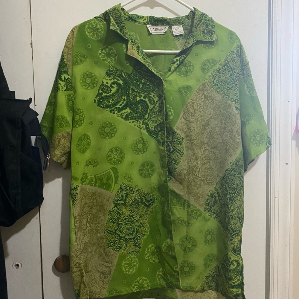 Vibrant Green Paisley Women's Button Down Shirt